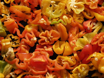 Chopped Piment Ma Jacques and Scotch Bonnets